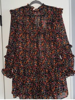 Topshop Long Sleeve Floral Mini Dress